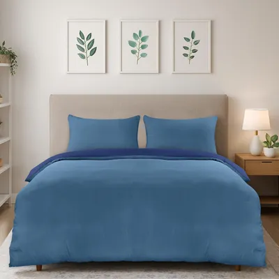 Zdjęcie produktu dla Komplet pościeli z mikrofibry, ciemnoniebieski/jasnoniebieski, 200x200 cm, w zestawie 2 poszewki na poduszki