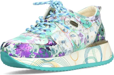 Image de Laura Vita Baskets en cuir pour femme avec motif floral et plateforme Delphine 47, Taille:37 EU, Couleur:Vert
