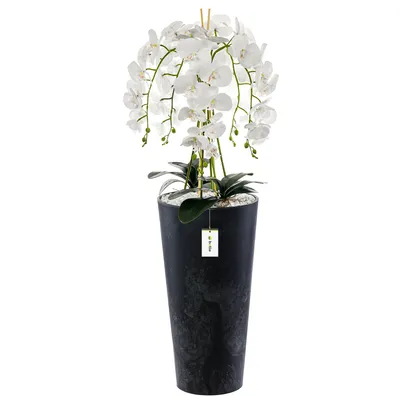 Produktbild von Künstliche Orchidee Kaskaden Blumenstrauß Weiß im Topf Anthrazit H 110 cm Heimbüro Dekoration, Kunstpflanze Orchidee, Kunstblume, Künstliche Orchidee im Topf