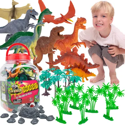 Produktbild von Dinosaurier-Figurenset in einem Behälter - 55 Stück