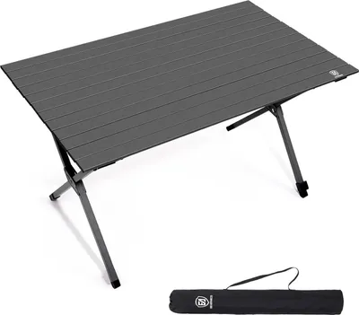 Image de Table de camping pliante en aluminium 120x70cm, capacité de charge 80KG, avec sac de transport, gris foncé