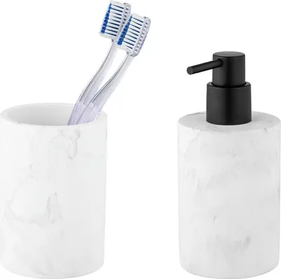 Produktbild von Schöner Wohnen Seifenspender und Zahnbürstenhalter Balatro Weiß Badezimmer Hygiene Ordnung