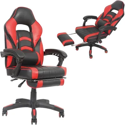 Produktbild von Schreibtischstuhl Bürostuhl Gaming Stuhl Racing Stuhl Drehstuhl Grau/Schwarz/Rot