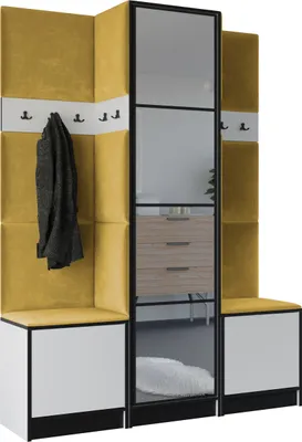 Produktbild von KIER FURNITURE Kleiderschrank EDEN, Schlafzimmer Schrank, Garderobeschrank, Flurschrank Weiß & Gelb 159,6x205x39 cm