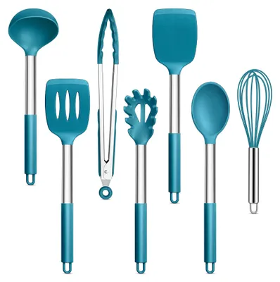 Productafbeelding van Set van 7 Keukenhulpen, Siliconen Keukenaccessoires in Blauw