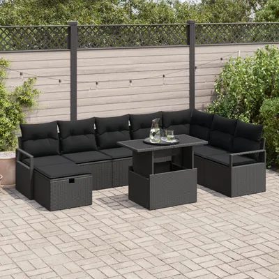 Produktbild von Möbel 9-teiliges Garten-Sofa-Set mit Kissen Schwarz Poly-Rattan - Gartensofas 3361152
