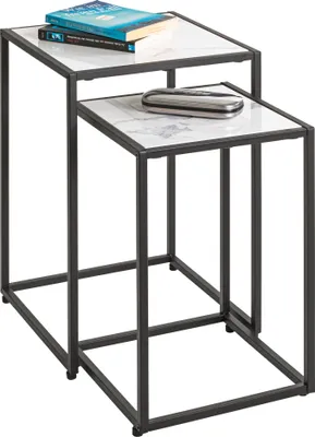 Produktbild von HAKU Beistelltisch Couchtisch 2er Set schwarz, weiß - Kunstmarmor, Metall, B/H/T: 28/33 x 43/50 x 28/33 cm
