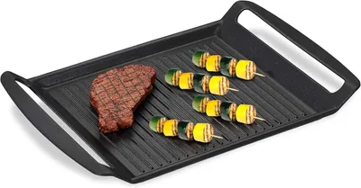 Productafbeelding van Grillplaat - Gas - & elektro fornuis - Vlees groente vis grillen - Anti aanbak grillpan - BxD 23x26 cm - Antraciet