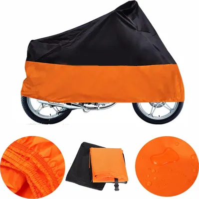 Produktbild von Audew Motorradabdeckung Schwarz/Orange – Wetterfeste Motorrad Schutzhülle | UV-, Regen- & Staubschutz für Outdoor & Garage