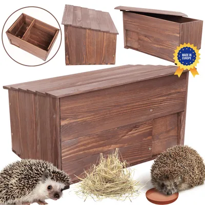 Produktbild von MODO24 Igelhaus Set, inkl. Heu & Napf, Labyrintheingang, Igelhotel, Winterquartier, Igelhütte, Nisthaus, Garten, Wetterfest, 27x45x33 cm, Braun, DJE