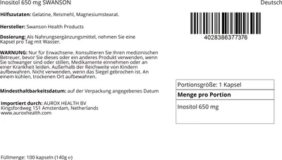 Obrázok produktu pre Inositol 650 mg 100 kapsúl Swanson Health Products