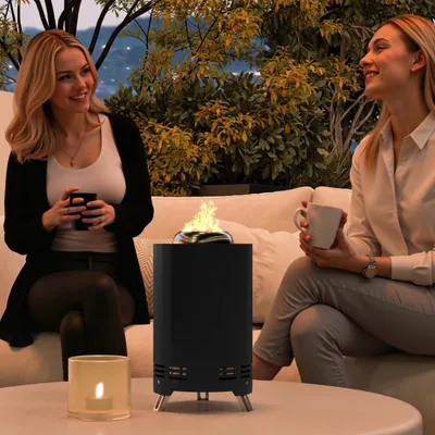 Produktbild von Feuerschale mit Schürhaken Edelstahl Feuerstelle Rauchfreie Feuerkorb für Garten, Balkon Terrasse, Outdoor BBQ Camping Ø16x25cm Schwarz