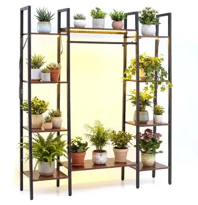 Immagine prodotto di COSTWAY Portavasi con luci di coltivazione, scaffale per piante da 140 cm con 10 ripiani, scala per piante con struttura in metallo, scaffale per piante, 120x29,5x141 cm
