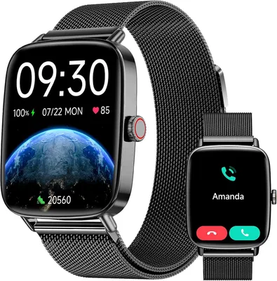 Produktbild von für Damen und Herren mit Telefonfunktion mit Herzfrequenz-, SpO2- und Schlafüberwachung, über 110 Sportmodi, Schrittzähler, IP68 wasserdicht,