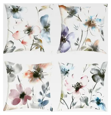Produktbild von Kissenbezüge 45x45 cm 4er Set Blumen Aquarellmalerei Dekorative Kissenhülle für Sofa Couch Schlafzimmer Wohnzimmer