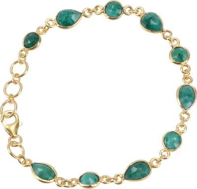 Produktbild von Indisches Boho Armband, Vergoldetes Armband aus Sterling Silber mit Halbedelsteinen - Samaragd, Grün, SterlingSilber, 20*1 cm, Armreifen & Armbänder aus Silber