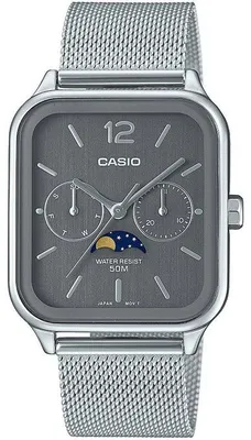 Image de Montre CASIO MTP-M305M, Homme, Grise, Quartz, Analogique, Bracelet Milanais, Phase Lunaire, Affichage Jour/Date