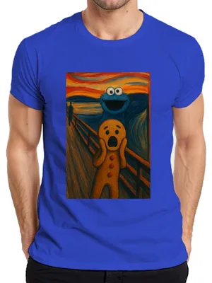 Produktbild von Krümelmonster Der Schrei Lebkuchenmann Gemälde Karneval Lustig Herren T-Shirt, Blau, L