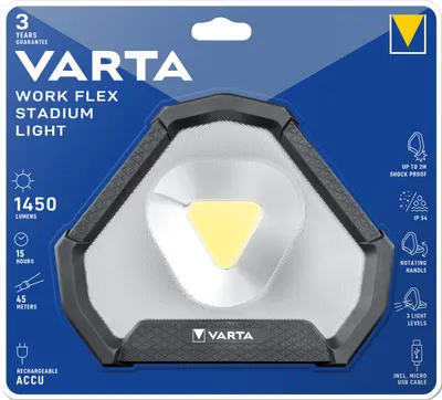 Obrázok produktu pre Varta Work Flex, LED, IP54, Čierna, Biela, Samostatne stojace pracovné svetlo