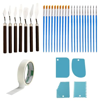 Produktbild von 32-teiliges Set für Acrylmalerei mit Pinseln und Palettenmessern