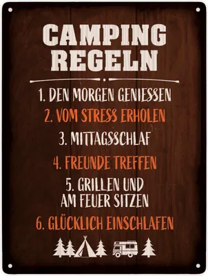 Produktbild von Camping regeln Metallschild XXL mit Camping Motiv Schild Blechschild