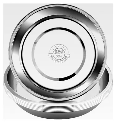 Produktbild von 6 runde Teller aus Edelstahl 304, 23,9 cm große Campingteller für Grill, Snacks, Salat, Vorspeisen, Obst, Kekse