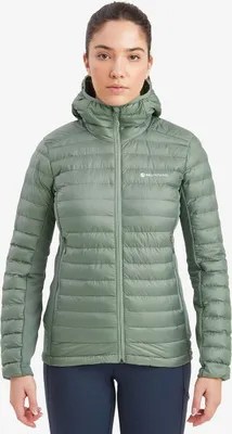 Damenjacke "WOMEN"S ICARUS LITE HOODIE" von Montane in grün; mit Kapuze und Reißverschluss.