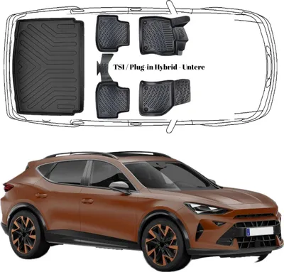 Produktbild von 3D Auto Fußmatten & Untere Kofferraumwanne Set Kompatibel mit Cupra Formentor Benzin-PHEV ab 2020