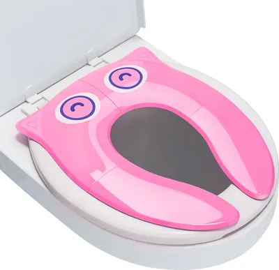Produktbild von Tragbarer Töpfchenstuhl für Kleinkinder, Reisen, faltbar, rutschfeste Toilettensitzauflage für Mädchen, Babys, Kinder, mit Zugband (rosa Eule)