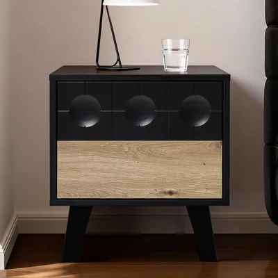 Produktbild von Nachttisch mit Schubladen, Holz, Schwarz Holzoptik, geometrische Front, B 53 x T 45 x H 50 cm