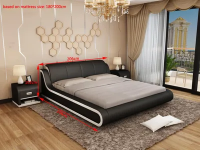 Image de Lit en cuir Design Lit double Lit en cuir rembourré Chambre à coucher Mariage 180x200
