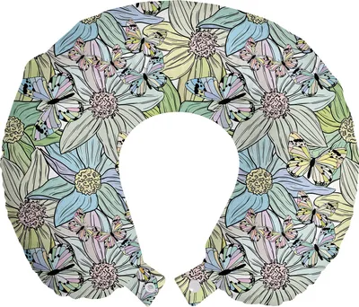 Produktbild von ABAKUHAUS Blumen Reisekissen Nackenstütze, Pastellfrühlings-Tone-Schmetterling, Schaumstoff Reiseartikel für Flugzeug und Auto, 30x30 cm, Pale Seafoam Blush Taupe