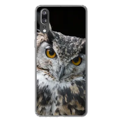 Produktbild von MuchoWow® Handyhülle Schutzhülle Hülle für Huawei P20 Porträt einer braunen Eule auf schwarzem Hintergrund Silikon Softcase Handy Hülle - Hardcover