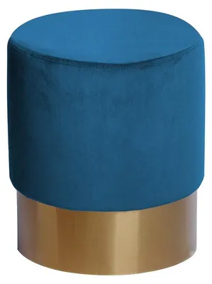 Produktbild von Pouf Nano mit Stauraum aus blauem Samt und goldenem Fuß