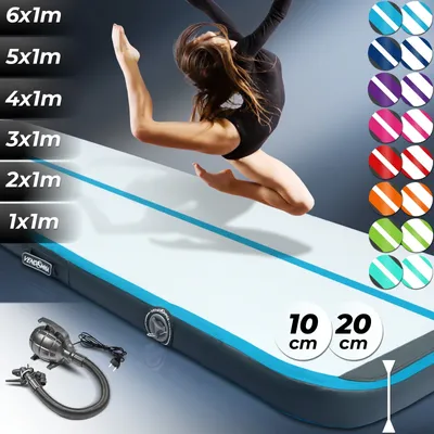 Produktbild von AIRTRACK Matte Tumbling Matte mit Pumpe PVC Tumblingmatte Gymnastikmatte Turnmatte Farbe: Blau Maße: 200*100x10cm