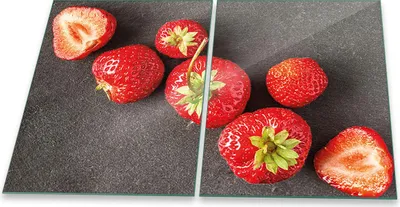 Produktbild von Herdabdeckplatten Spritzschutz Glas Universal 2-Teilig 2x40x52 Erdbeeren Rot