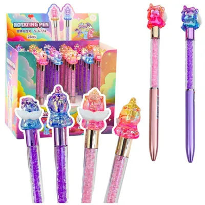 Produktbild von Gelstift mit Einhornfigur, farbige schwarze Tintenmischung