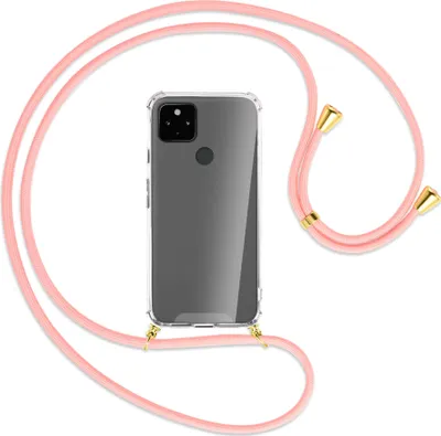 Produktbild von Handykette Backcover-Schutzhülle mit Band (Metall goldfarben) für Google Pixel 4a 5G - rosa