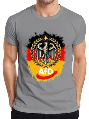 Zdjęcie produktu dla T-shirt męski, kolor szary, rozmiar M. Nadruk: "AfD Deutschland Patriot Bundesadler Schwarz" (Sarkazm)