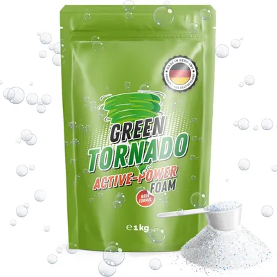 Produktbild von Green Tornado - Active-Power Foam | WC Reiniger mit Aktivsauerstoff - Schaumreiniger, Abflussreiniger und Rohrreiniger - Rohrfrei - Ideal für Badewanne, Waschbecken, Dusche, Küche, Bad, Toilette (1kg)