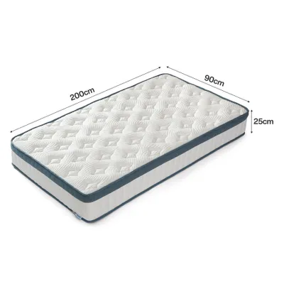 Image de Tribesigns Matelas 90x200 cm hauteur 25 cm, H3, 7 zones, Matelas à ressorts ensachés avec Oeko-TEX , Matelas à ressorts avec mousse à mémoire de forme en gel