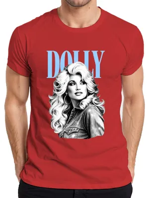 Productafbeelding van Dolly Parton, landelijke muzieklegende, vintage, retro, fan, heren T-shirt, rood, maat M
