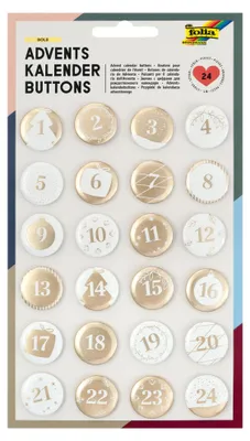 Adventskalender-Buttons, 24 Stück, Metall, Weiß/Gold