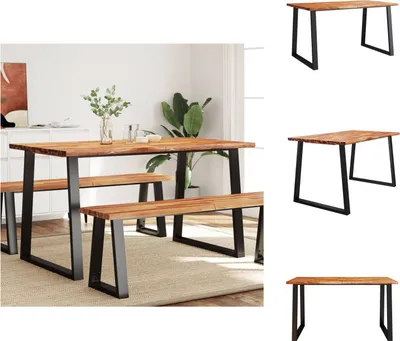 Immagine prodotto di vidaXL Tavolo da pranzo con bordo ad albero 140x80x75 cm in legno massiccio di acacia - Tavoli da pranzo