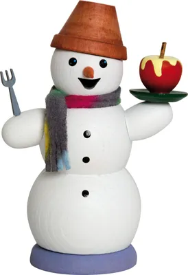 Produktbild von Drechslerei Kuhnert - Räucherfigur Schneemann mit Bratapfel -Größe ca. 13cm, für Räucherkerzen größe M (Standard) - 35030