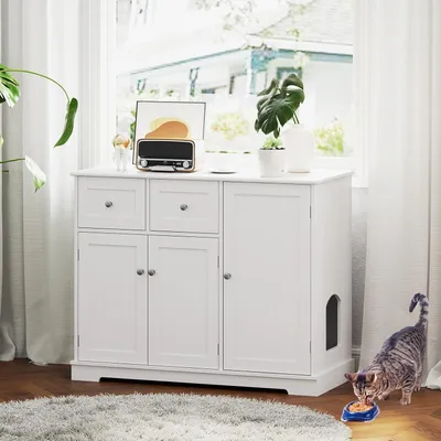 Zdjęcie produktu dla domek dla kota - mebel do kuwety dla kota - domek dla kota - mebel dla kota - szafka na kuwetę - z 2 szufladami i szafką