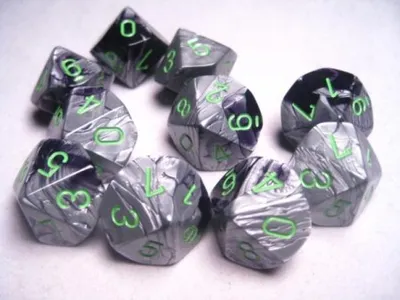 Obrázok produktu pre Chessex Gemini Black Grey Green D10 Cube Set 10 kusov