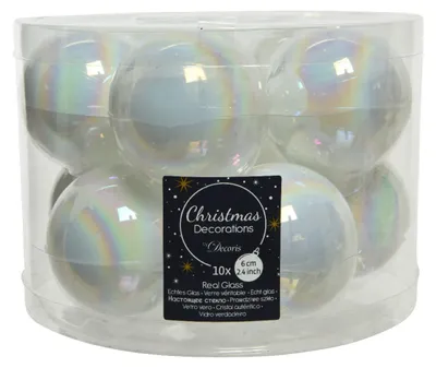 Productafbeelding van Kerstballen glas d6 cm wit/iris 10st kerst Decoris