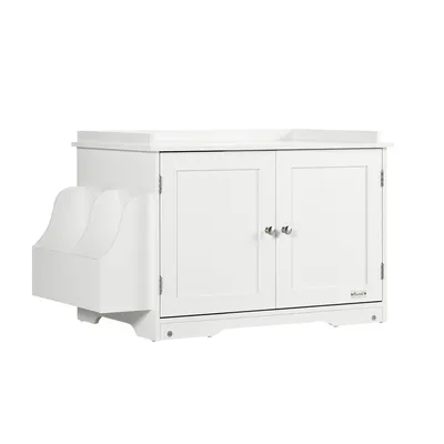 Produktbild von Katzenklo mit verstellbarer Trennwand und Magnettüren Katzentoilette Katzenschrank Katzenhaus 86x48x52cm Weiß
