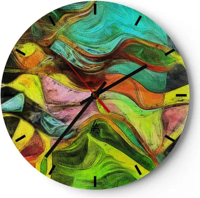 Produktbild von Wanduhr - Rund - Glasuhr - Abstraktion modern - 30x30cm - Schleichendes Uhrwerk - Lautlos - zum Aufhängen bereit - Dekoration Modern - Wanddekoration aus Glas - C3AR30x30-3852